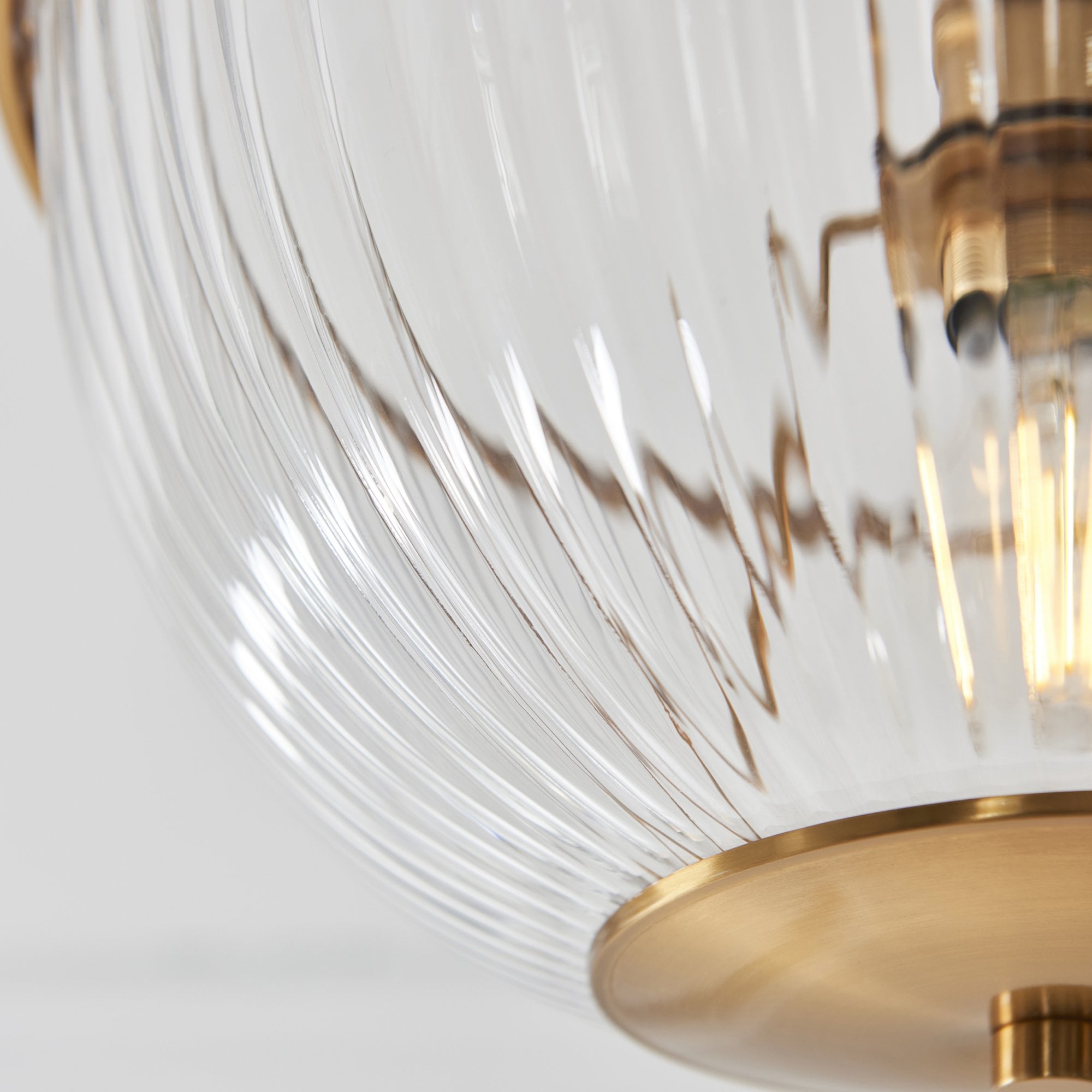 118750 Somerset Uplighter Flush Vintage Brass Finish & Clear Ribbed Glass