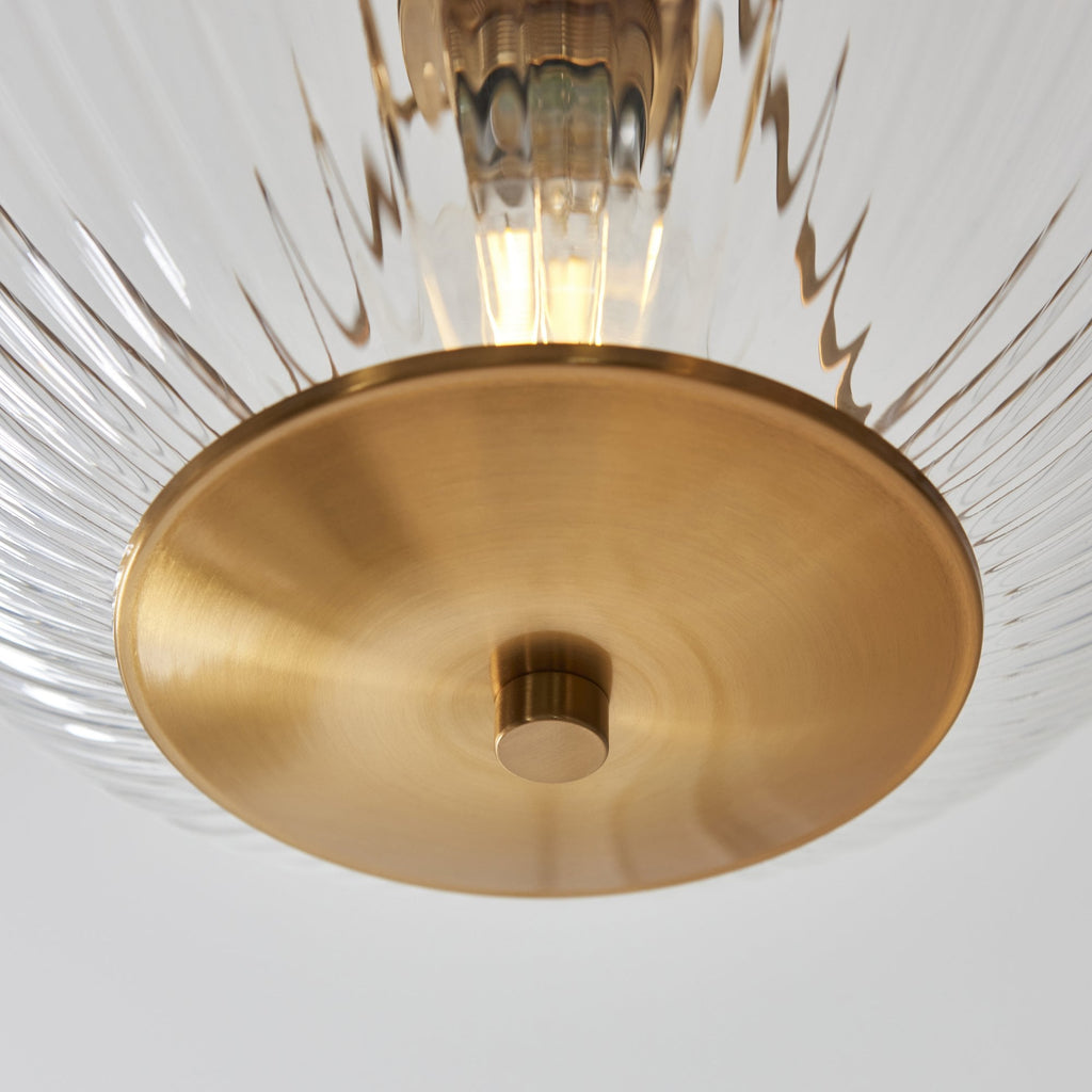 118750 Somerset Uplighter Flush Vintage Brass Finish & Clear Ribbed Glass