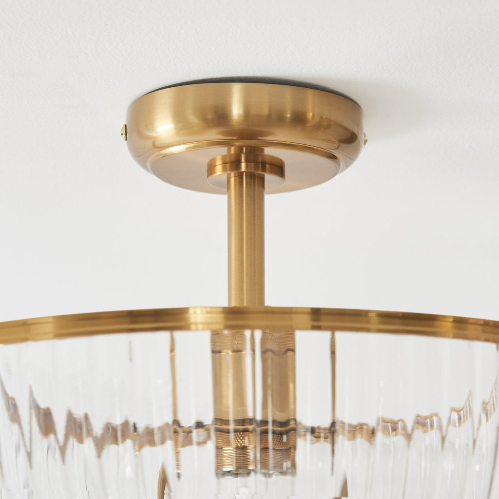 118750 Somerset Uplighter Flush Vintage Brass Finish & Clear Ribbed Glass