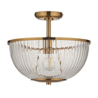 118750 Somerset Uplighter Flush Vintage Brass Finish & Clear Ribbed Glass