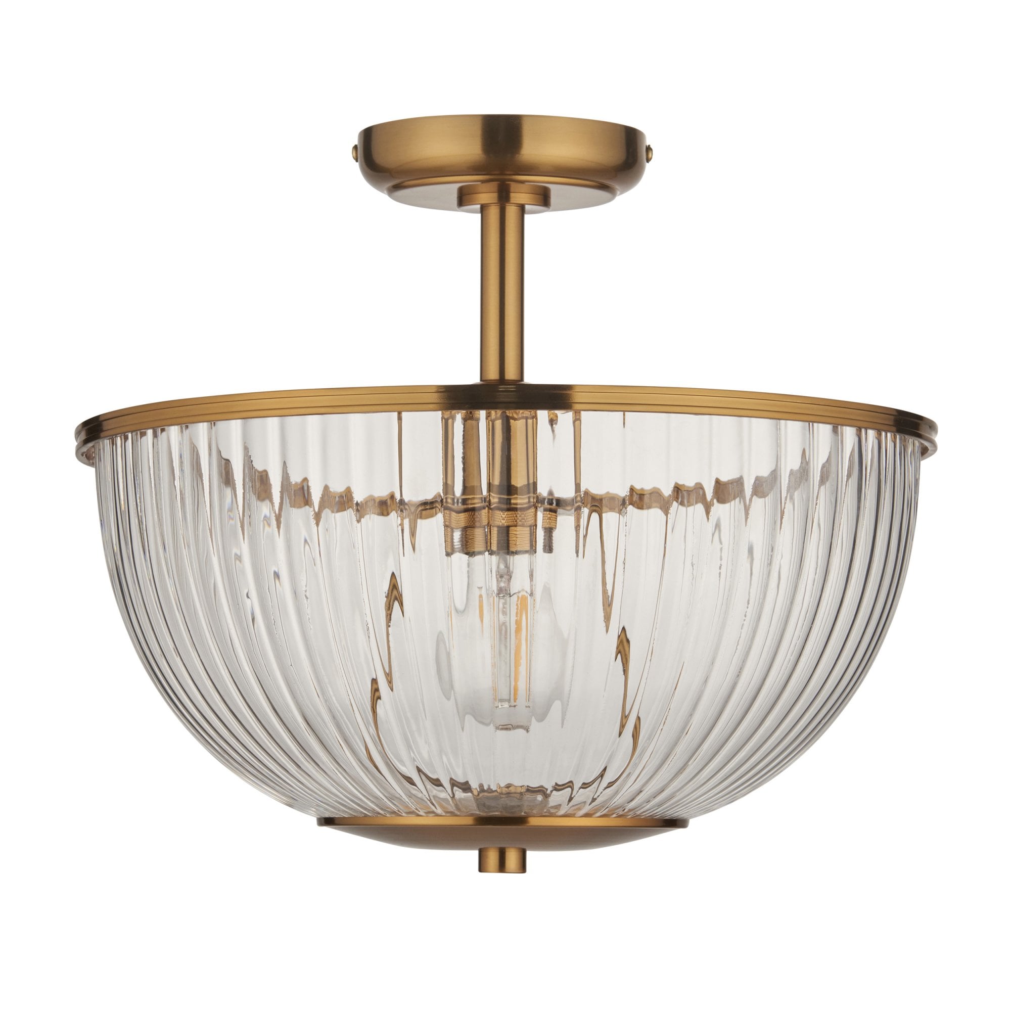 118750 Somerset Uplighter Flush Vintage Brass Finish & Clear Ribbed Glass