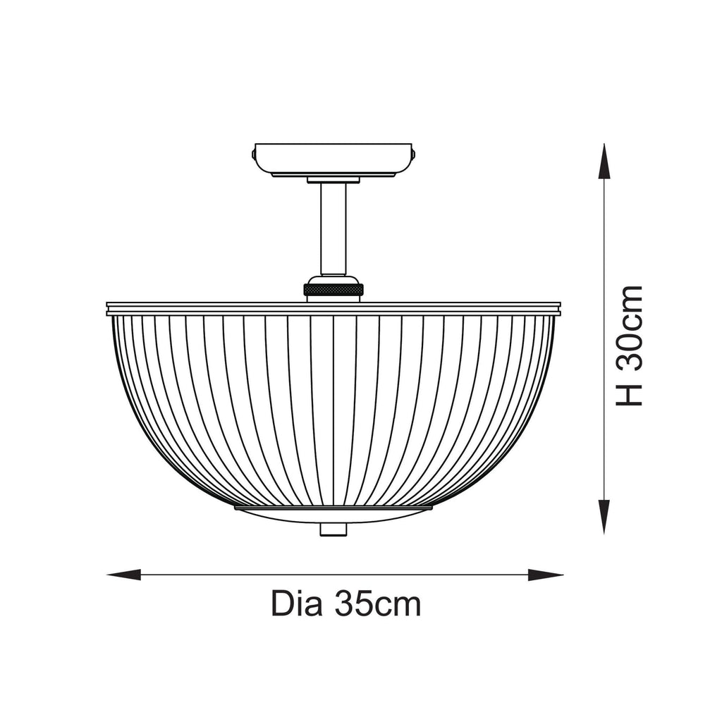 118750 Somerset Uplighter Flush Vintage Brass Finish & Clear Ribbed Glass