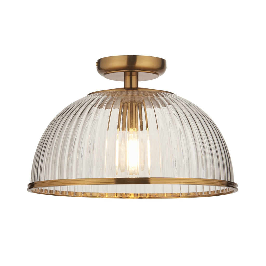 118751 Somerset Downlight Flush Vintage Brass Finish & Clear Ribbed Glass