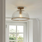 118751 Somerset Downlight Flush Vintage Brass Finish & Clear Ribbed Glass