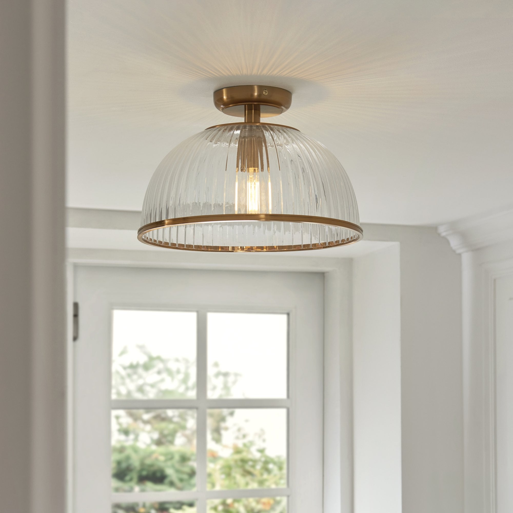 118751 Somerset Downlight Flush Vintage Brass Finish & Clear Ribbed Glass
