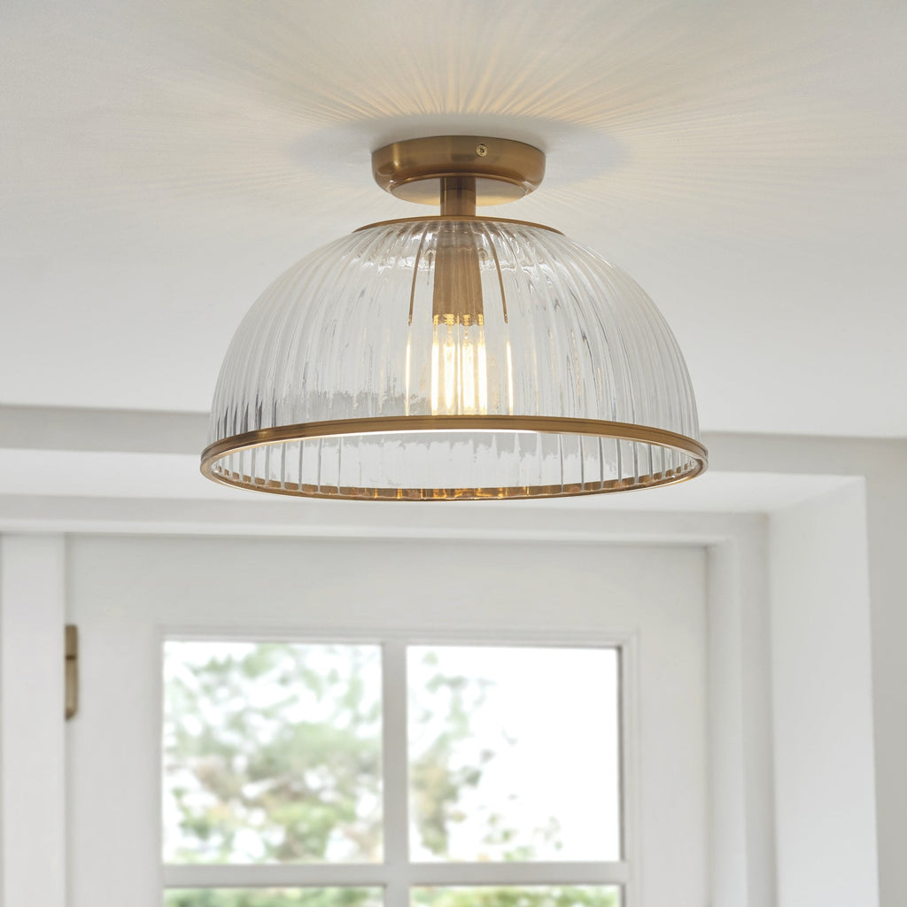 118751 Somerset Downlight Flush Vintage Brass Finish & Clear Ribbed Glass