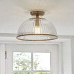 118751 Somerset Downlight Flush Vintage Brass Finish & Clear Ribbed Glass