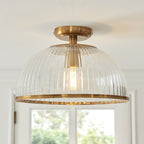 118751 Somerset Downlight Flush Vintage Brass Finish & Clear Ribbed Glass
