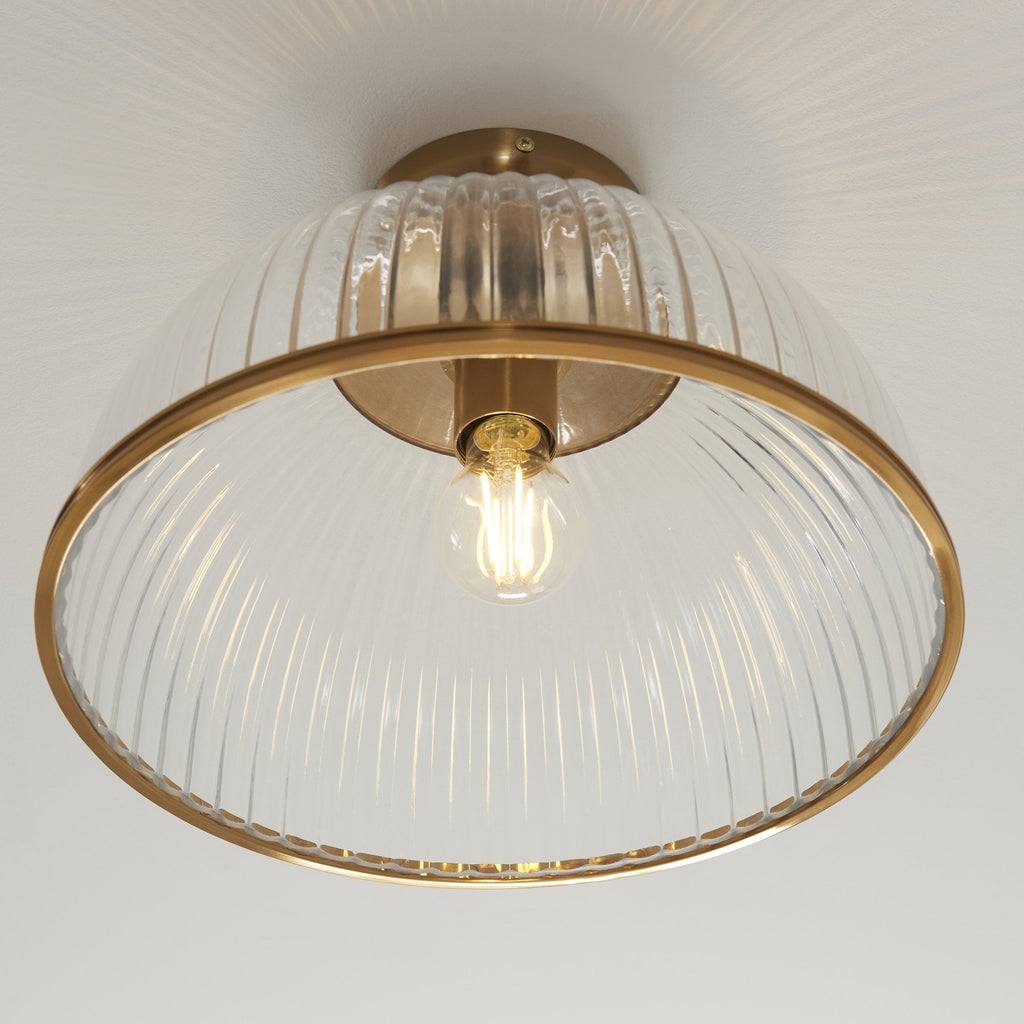 118751 Somerset Downlight Flush Vintage Brass Finish & Clear Ribbed Glass
