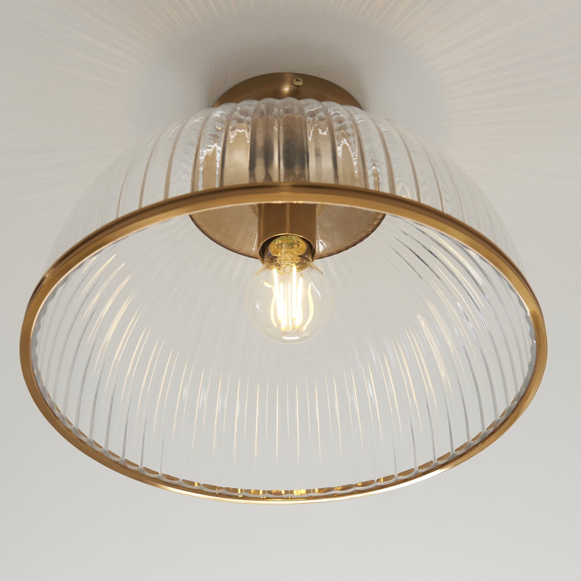 118751 Somerset Downlight Flush Vintage Brass Finish & Clear Ribbed Glass