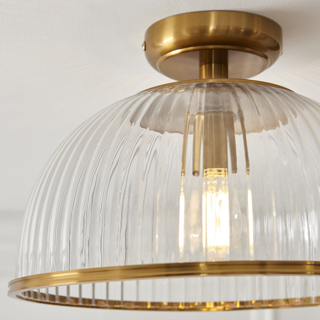 118751 Somerset Downlight Flush Vintage Brass Finish & Clear Ribbed Glass