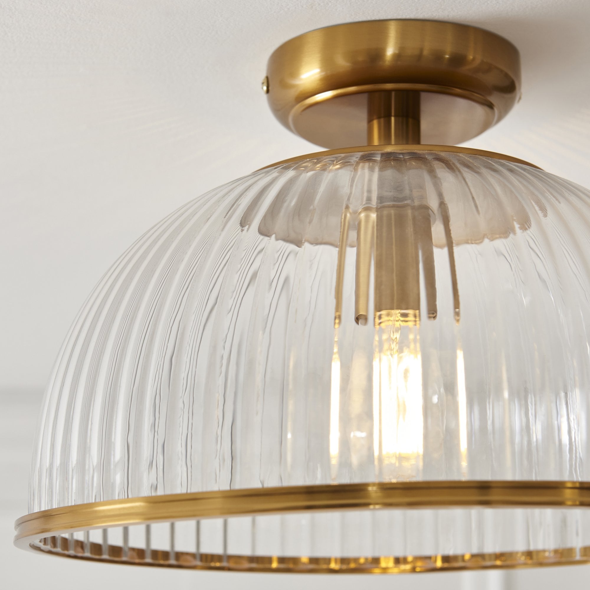 118751 Somerset Downlight Flush Vintage Brass Finish & Clear Ribbed Glass