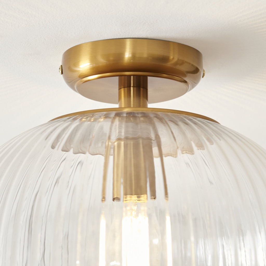 118751 Somerset Downlight Flush Vintage Brass Finish & Clear Ribbed Glass