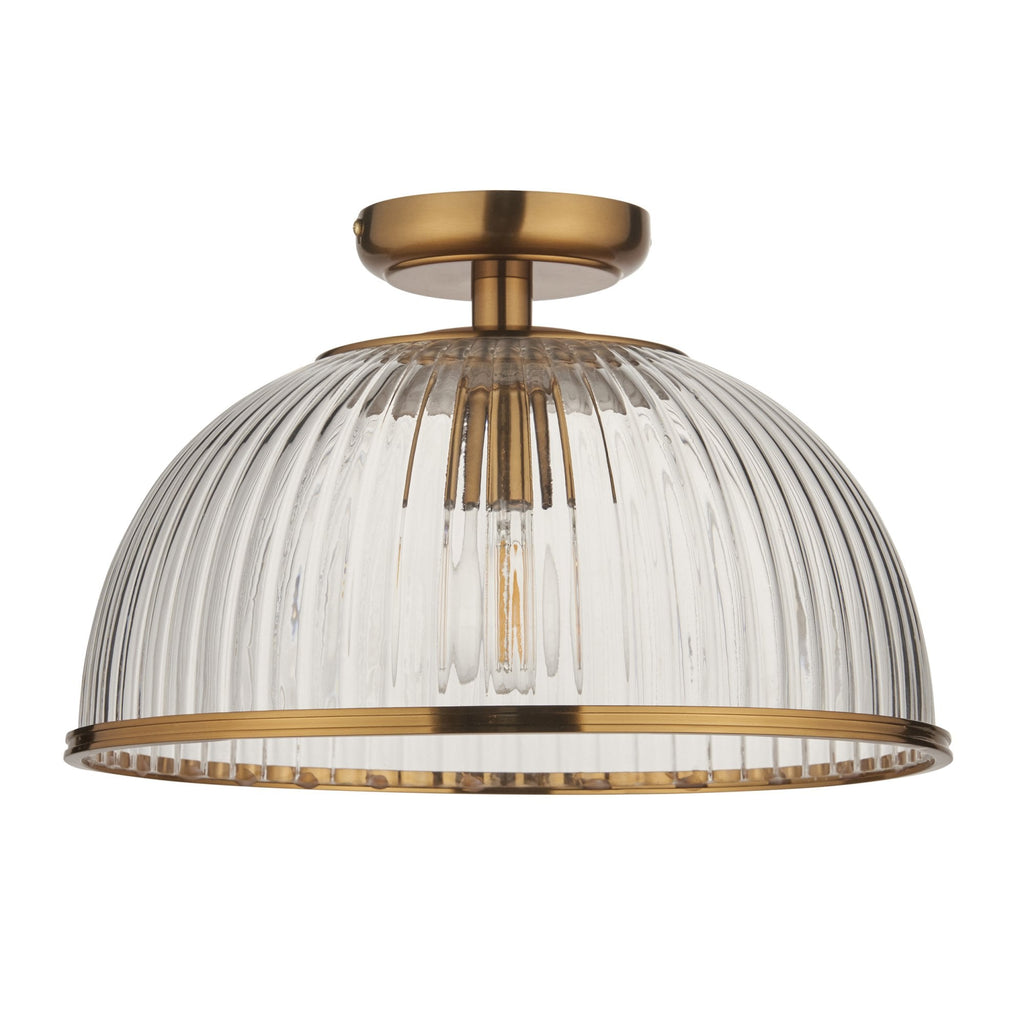 118751 Somerset Downlight Flush Vintage Brass Finish & Clear Ribbed Glass
