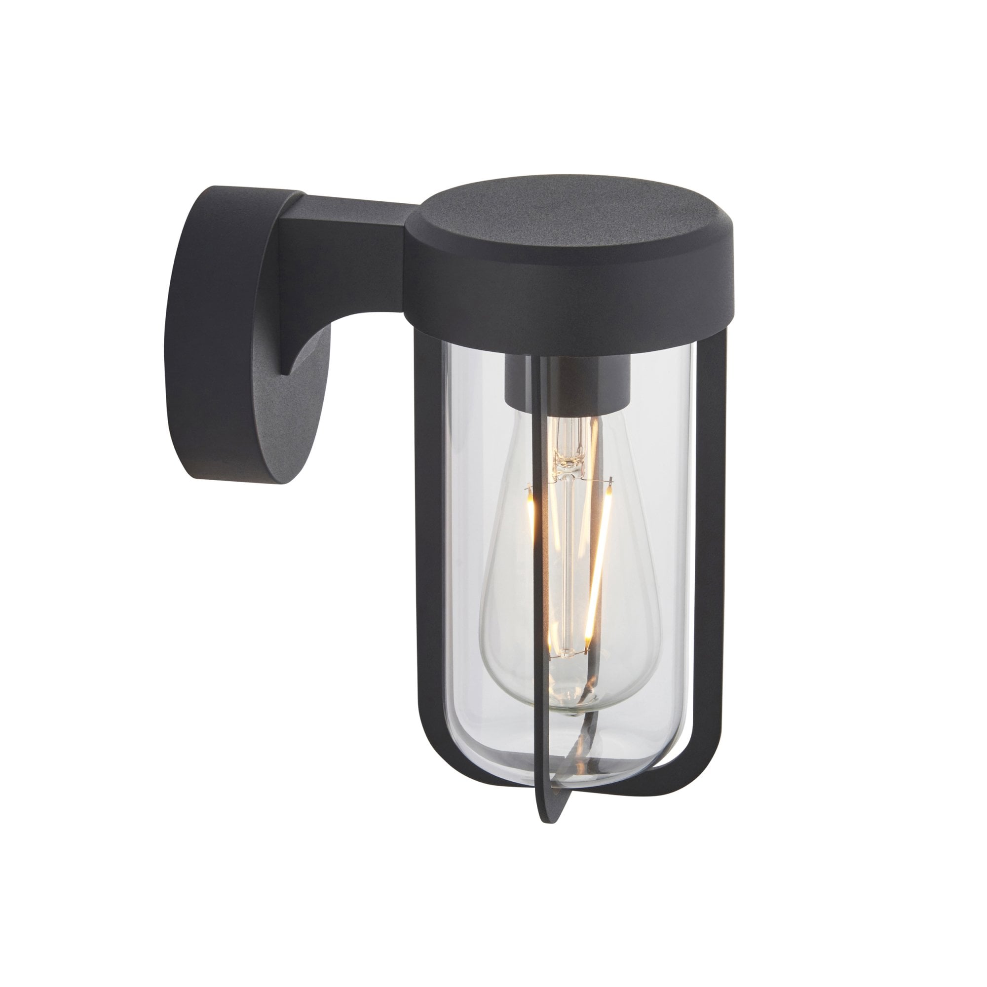 118758 Lucca Outdoor Wall Light Textured Black & Clear Glass