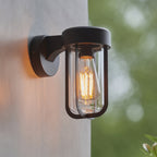 118758 Lucca Outdoor Wall Light Textured Black & Clear Glass