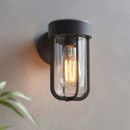 118758 Lucca Outdoor Wall Light Textured Black & Clear Glass