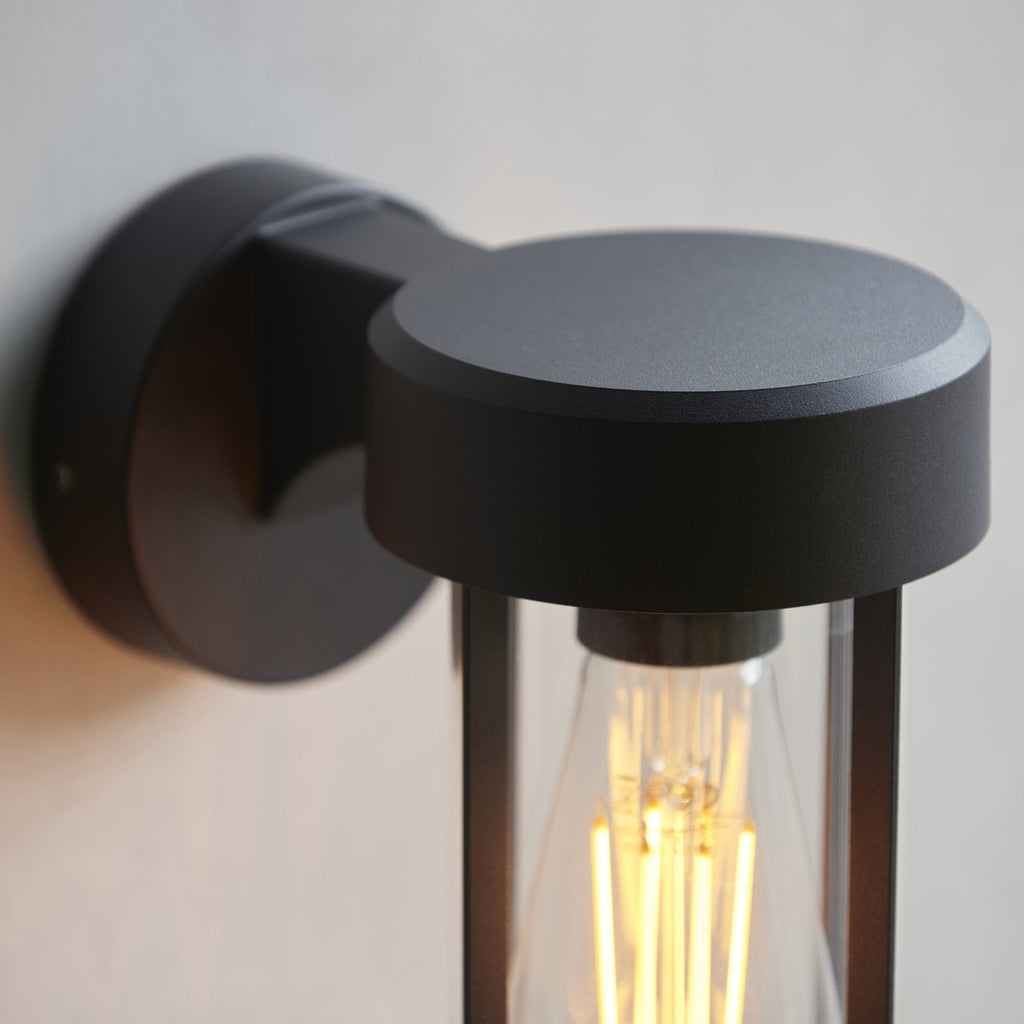 118758 Lucca Outdoor Wall Light Textured Black & Clear Glass