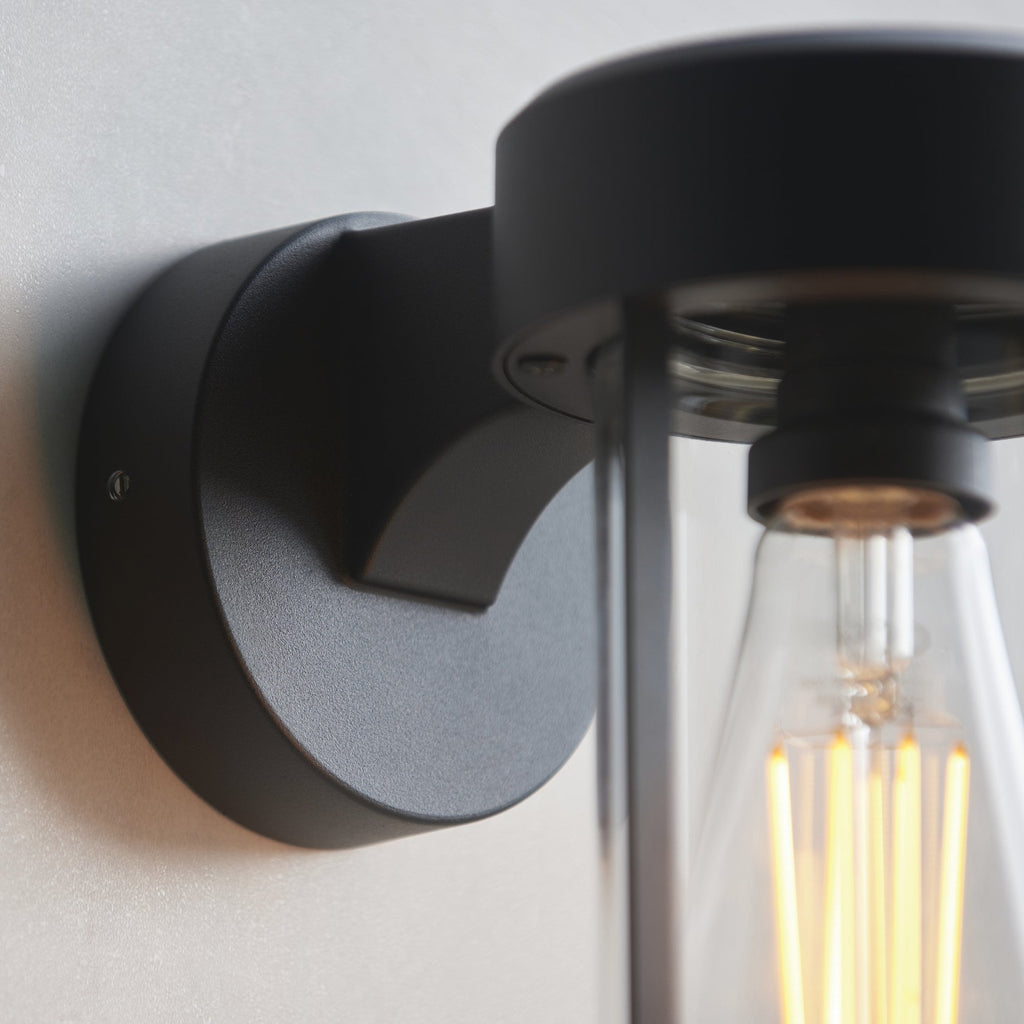 118758 Lucca Outdoor Wall Light Textured Black & Clear Glass