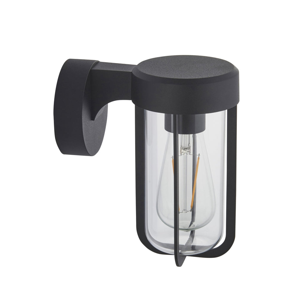 118758 Lucca Outdoor Wall Light Textured Black & Clear Glass