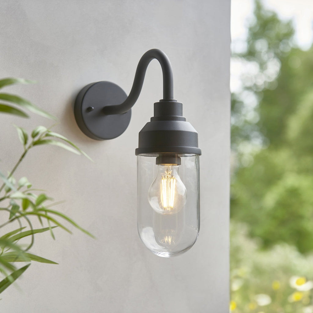 118760 Truro Outdoor Wall Light Textured Black & Clear Glass