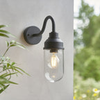 118760 Truro Outdoor Wall Light Textured Black & Clear Glass