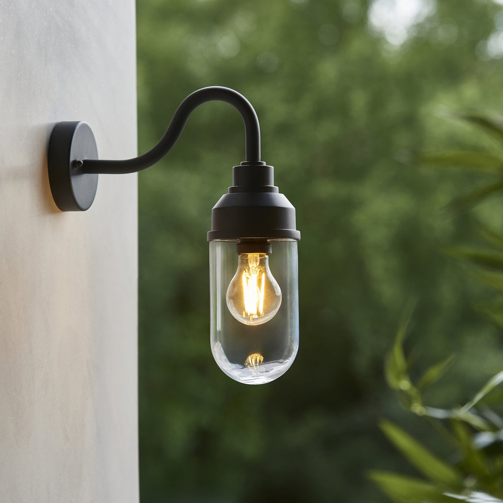 118760 Truro Outdoor Wall Light Textured Black & Clear Glass