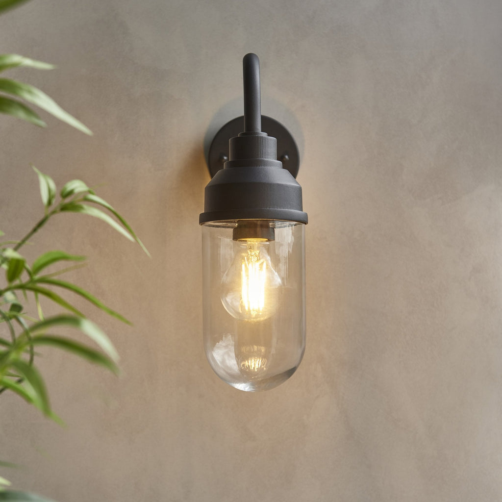 118760 Truro Outdoor Wall Light Textured Black & Clear Glass