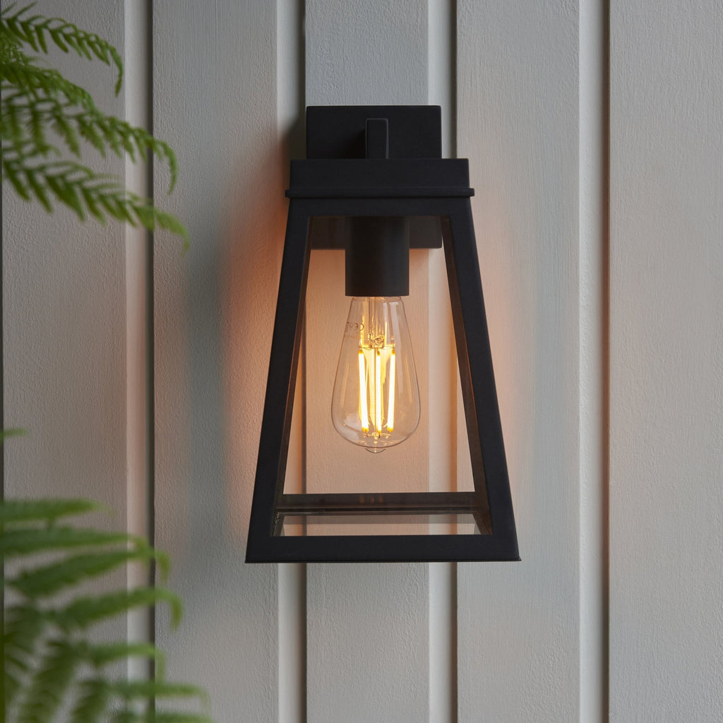 118762 Lymington Outdoor Wall Light Textured Black & Clear Glass