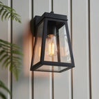 118762 Lymington Outdoor Wall Light Textured Black & Clear Glass