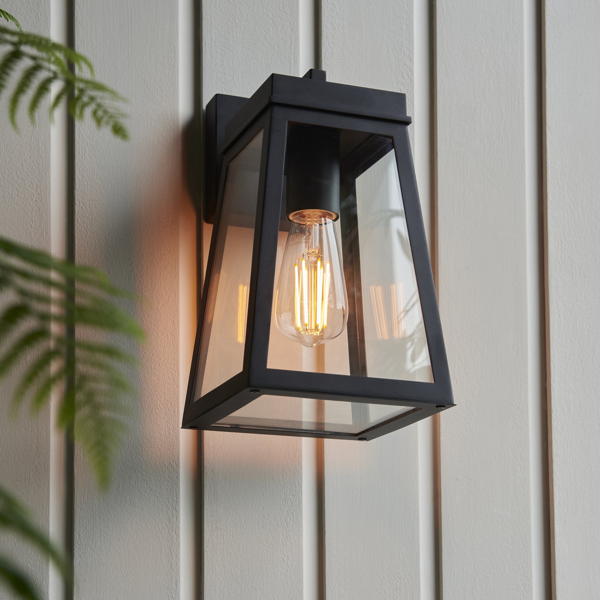 118762 Lymington Outdoor Wall Light Textured Black & Clear Glass