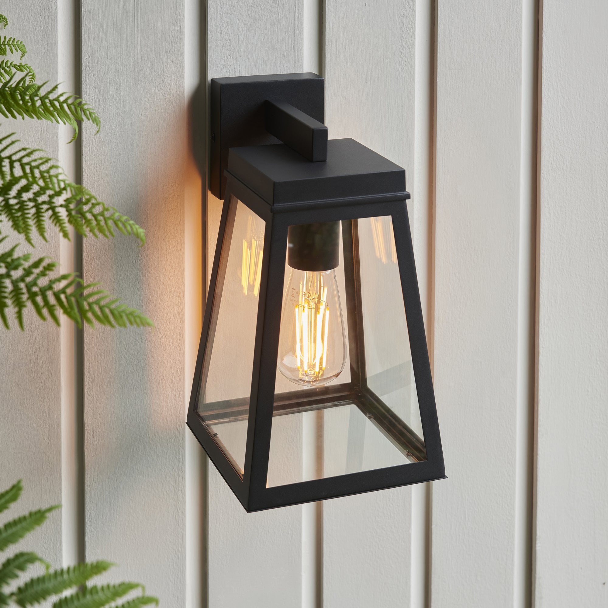 118762 Lymington Outdoor Wall Light Textured Black & Clear Glass