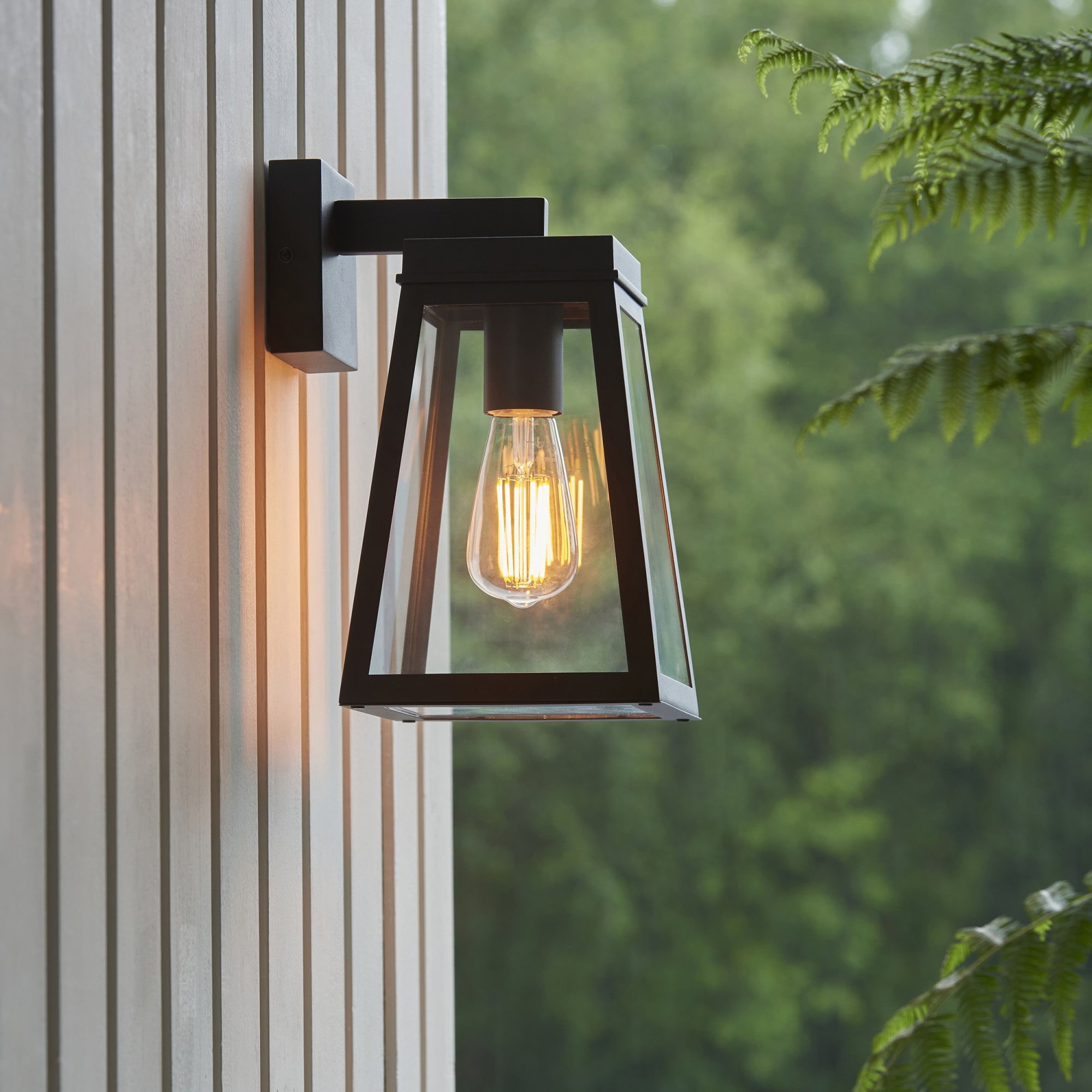 118762 Lymington Outdoor Wall Light Textured Black & Clear Glass