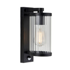 120537 Newcombe Outdoor Pir Wall Light Matt Black & Clear Ribbed Glass