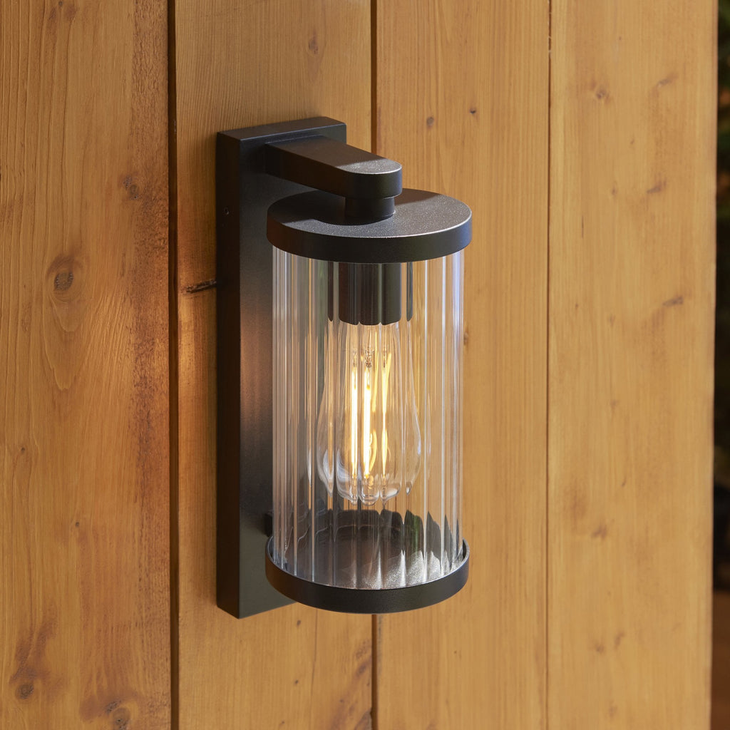 120537 Newcombe Outdoor Pir Wall Light Matt Black & Clear Ribbed Glass