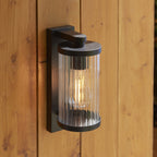 120537 Newcombe Outdoor Pir Wall Light Matt Black & Clear Ribbed Glass