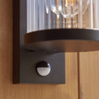 120537 Newcombe Outdoor Pir Wall Light Matt Black & Clear Ribbed Glass