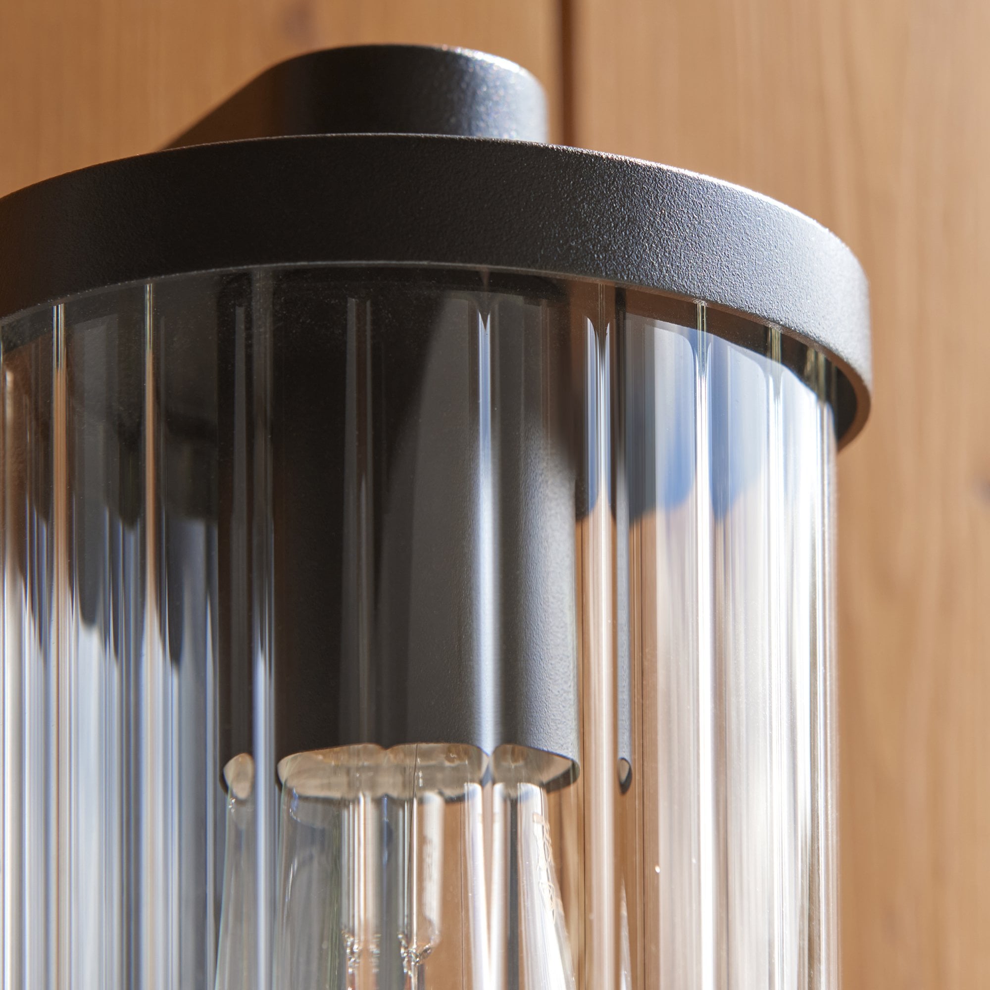 120537 Newcombe Outdoor Pir Wall Light Matt Black & Clear Ribbed Glass
