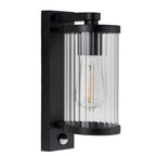 120537 Newcombe Outdoor Pir Wall Light Matt Black & Clear Ribbed Glass
