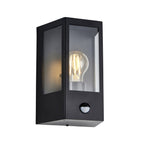 120552 Huntington Outdoor Pir Wall Light Matt Black & Clear Glass