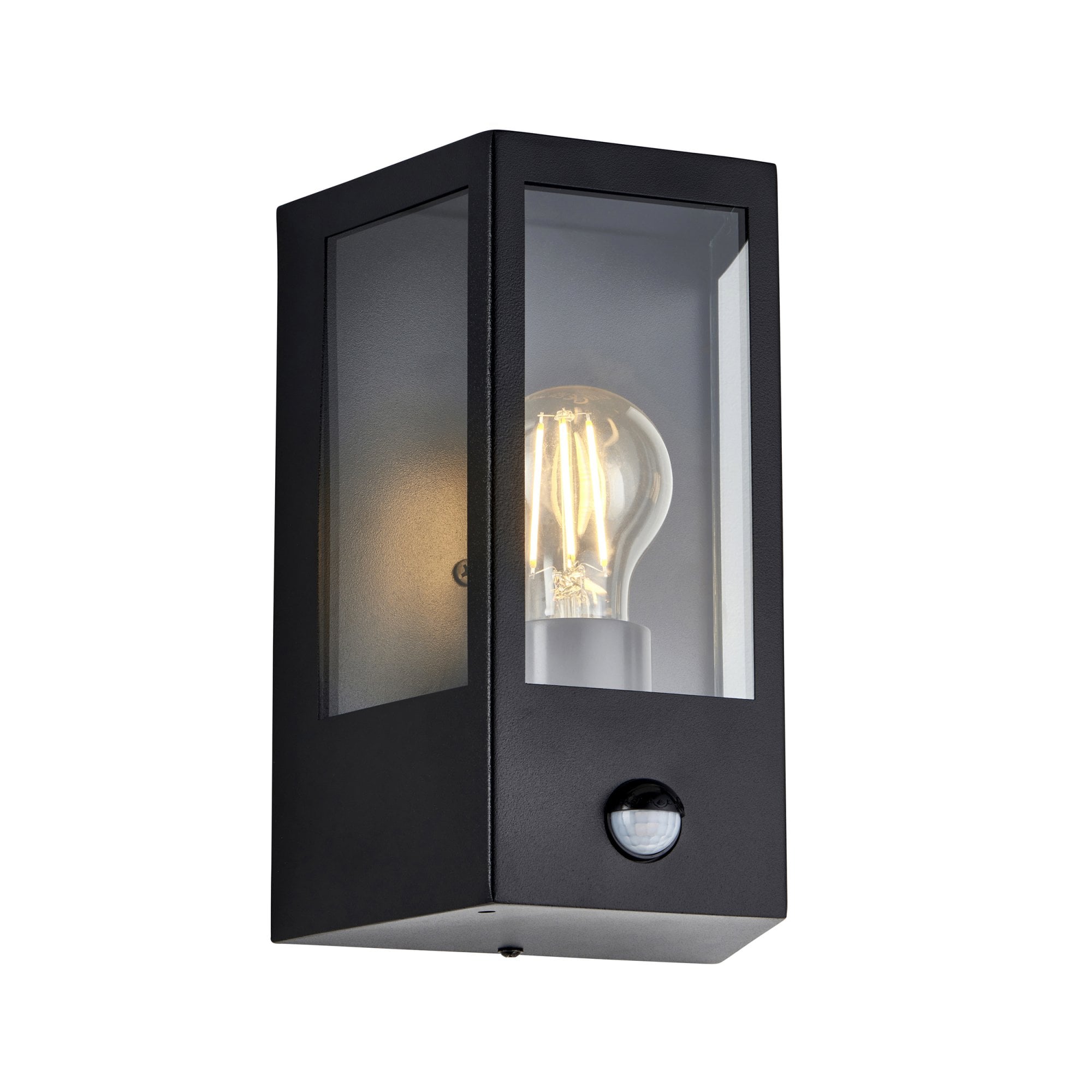 120552 Huntington Outdoor Pir Wall Light Matt Black & Clear Glass