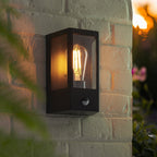 120552 Huntington Outdoor Pir Wall Light Matt Black & Clear Glass