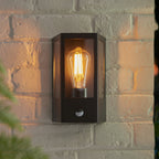120552 Huntington Outdoor Pir Wall Light Matt Black & Clear Glass