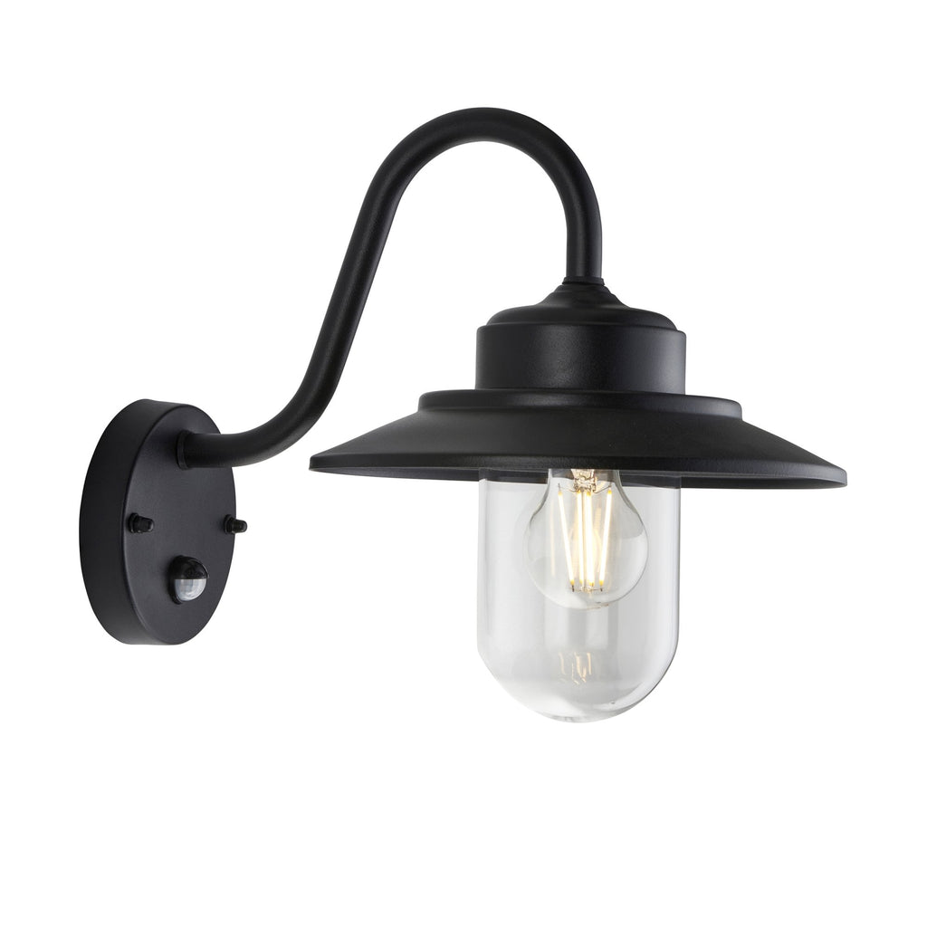 120556 Thornton Outdoor Pir Wall Light Matt Black & Clear Glass