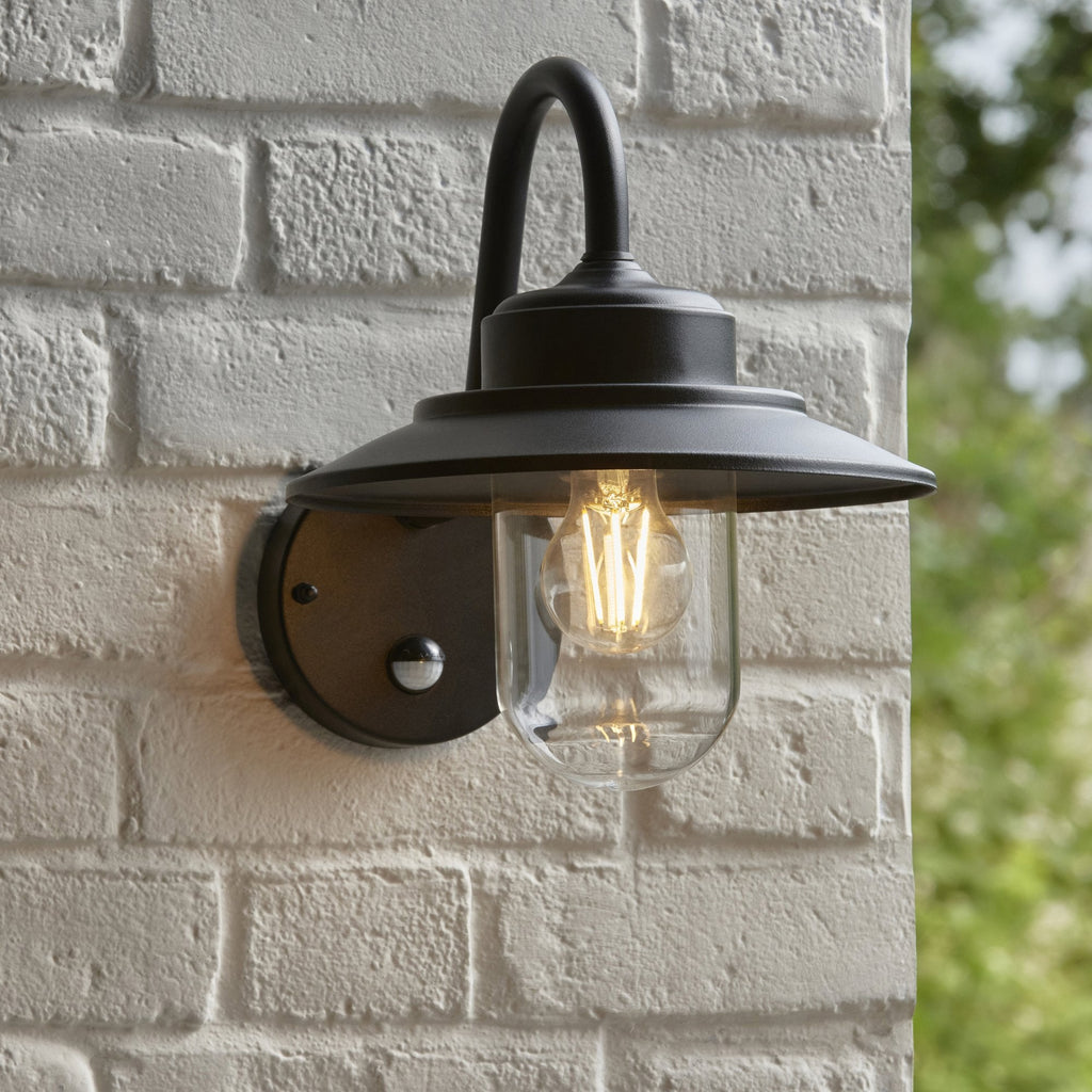 120556 Thornton Outdoor Pir Wall Light Matt Black & Clear Glass