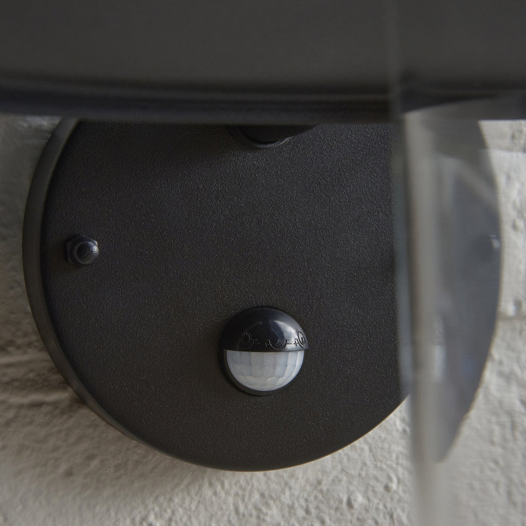 120556 Thornton Outdoor Pir Wall Light Matt Black & Clear Glass