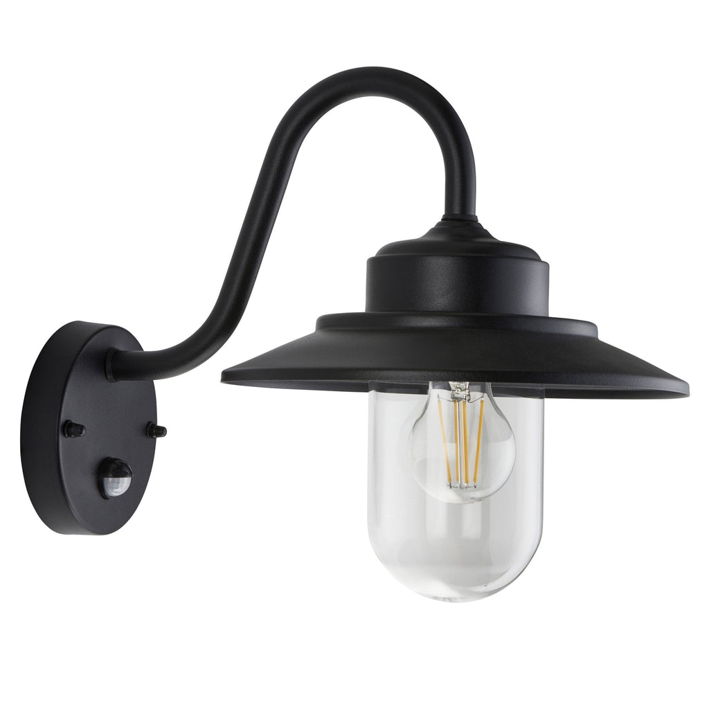 120556 Thornton Outdoor Pir Wall Light Matt Black & Clear Glass