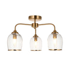 120616 Ashcroft 3 Light Semi Flush Ceiling Light Brushed Aged Brass Plate & Clear Glass