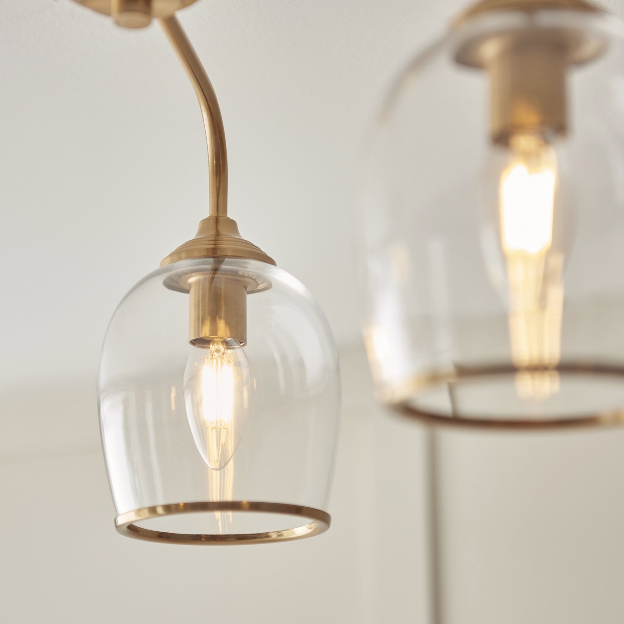 120616 Ashcroft 3 Light Semi Flush Ceiling Light Brushed Aged Brass Plate & Clear Glass