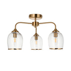 120616 Ashcroft 3 Light Semi Flush Ceiling Light Brushed Aged Brass Plate & Clear Glass